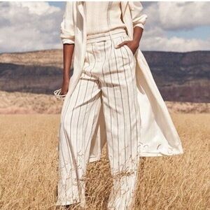Banana Republic NWT Alva Linen Cotton Stripe Wide Leg High Rise Trouser US8/P